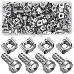 110 Pcs/55 Set Rack Mount Screws and Cage Nuts for Rack Mount Server Cabinet Cage Nuts & Mounting Screws Washer, Carbon Steel Rack Screws and Cage Nuts for Rack Mount Server Shelves Cabinet