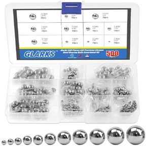 Glarks 500Pcs 11 Size 3/32''-13/32'' SAE Precision Chrome Steel Assorted Loose Bicycle Bearing Ball Assortment Kit (SAE)