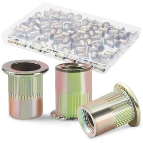 Premium Rivet Nut, 50pcs 1/4"-20 Rivet Nuts, Carbon Steel Flat Head Rivnut, Zinc Finish