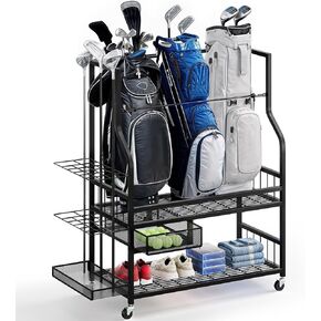 DWVO Golf Bag Organizer for Garage, Golf Storage Organizer w/Wheels for Garage Club and Shed, Golf Bag Storage Rack w/Drawer for Golf Bags, Clubs, Balls and Other Equipment Accessories
