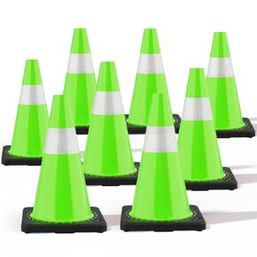 (8 Pack) BATTIFE Traffic Cones 18 Inch with Black Weighted Base, PVC Green Cone for Traffic Control,Construction Events, Driveway Road Parking Lot