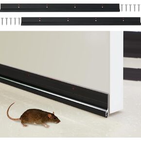 2 Pcs Metal Door Draft Stopper Aluminum Bottom Mice Seal Strip Rodent Proof Door Sweep Mouse Door Stopper Door Blocker for Mice Gaps up to 1.5" Seals Out Rodents Pests (Black,36 Inches)