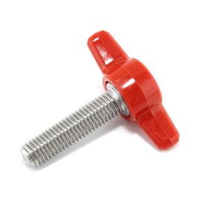 1/4"-28 x 1" Thumb Screw Stainless Steel - Red Tee Wing Plastic Knob - Fine Thread ThumbScrew - Length: 1.000" - Proudly Built in USA - Package of (4)