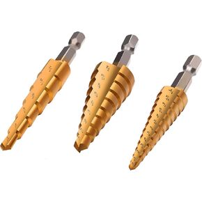 Yangoutool 3PCS Titanium Uni Step Drill Bit Set with Pouch,High Speed Steel HSS Quick Change 1/4" Shank,Total 28 Sizes 3/16" -1/2",1/4"-3/4",1/8"-1/2"