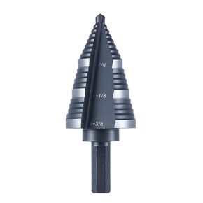 3 أحجام M2 خطوة مثقاب، 7/8"، 1-1/8"، 1-3/8" لقم ثقب مخروطية سوداء لقطع ثقب الصفائح المعدنية الفولاذية، وحدة حلزونية متعددة الفتحات، أدوات منزلية لقم متدرجة