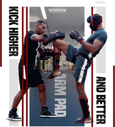 وسادات RDX التايلاندية المنحنية للكيك بوكسينغ Muay Thai مع مقبض صلب، مايا إخفاء جلد KARA Strike Shield للركبتين والمرفقين والركلات واللكمات، والتدريب على الملاكمة MMA والفنون القتالية التايكوندو والرياضات القتالية in Saudi Arabia