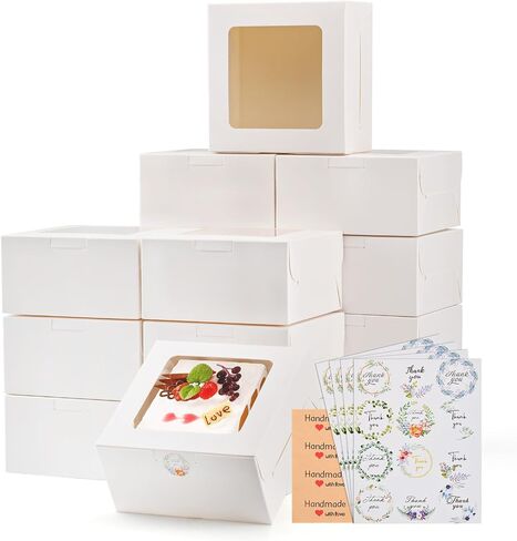10pcs White Medium Bakery Boxes with Window, 6x6x3Inches, Provide an Attractive Packaging Solution for Mini Cake, Desserts, Small Treats, Cookies, Pastry and Individual Cupcakes. in Saudi Arabia