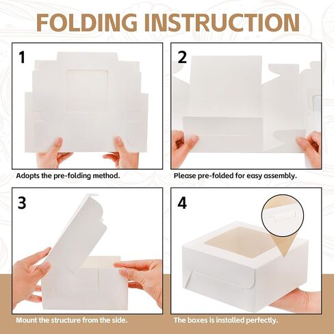 10pcs White Medium Bakery Boxes with Window, 6x6x3Inches, Provide an Attractive Packaging Solution for Mini Cake, Desserts, Small Treats, Cookies, Pastry and Individual Cupcakes. in Saudi Arabia