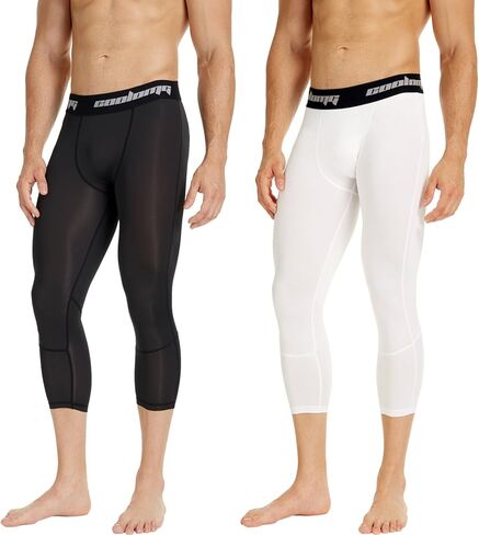 COOLOMG 2 Pack 3/4 Compression Pants Sports Tights 20+ Colors/Patterns Shorts Capri Pant for Men's Boys Basketball Running in Saudi Arabia
