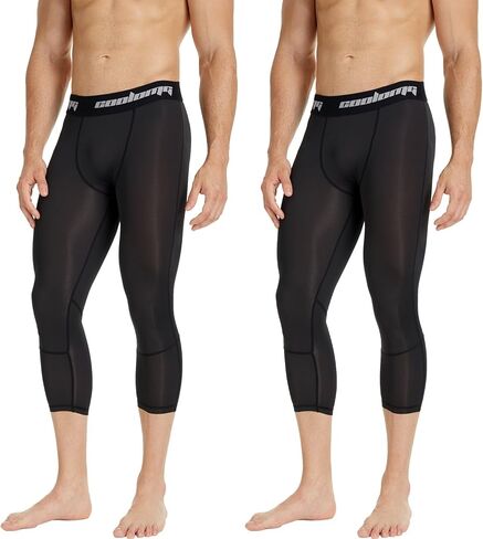 COOLOMG 2 Pack 3/4 Compression Pants Sports Tights 20+ Colors/Patterns Shorts Capri Pant for Men's Boys Basketball Running in Saudi Arabia