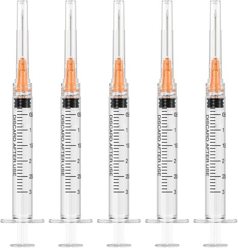 30 حزمة 3 مل حقنة يمكن التخلص منها مع إبرة 23Ga 1.0 بوصة، محاقن قفل Luer، مستلزمات مختبر مغلفة بشكل فردي in Saudi Arabia