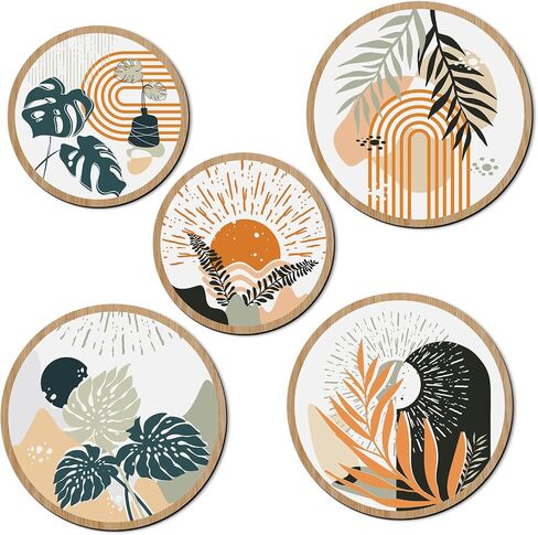 Moolashiny 5 PSC Wooden Boho Wall Art Decor, 10'' and 8'' Bohemian Living Room Wall Decor Farmhouse Geometric Hanging Decor Minimalist Modern Home Decor for Living Room, Bedroom, Bathroom, Kitchen in Saudi Arabia