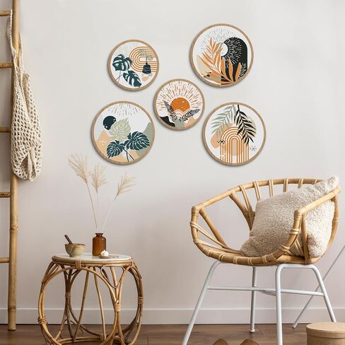Moolashiny 5 PSC Wooden Boho Wall Art Decor, 10'' and 8'' Bohemian Living Room Wall Decor Farmhouse Geometric Hanging Decor Minimalist Modern Home Decor for Living Room, Bedroom, Bathroom, Kitchen in Saudi Arabia