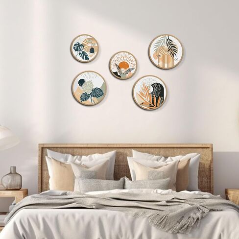Moolashiny 5 PSC Wooden Boho Wall Art Decor, 10'' and 8'' Bohemian Living Room Wall Decor Farmhouse Geometric Hanging Decor Minimalist Modern Home Decor for Living Room, Bedroom, Bathroom, Kitchen in Saudi Arabia