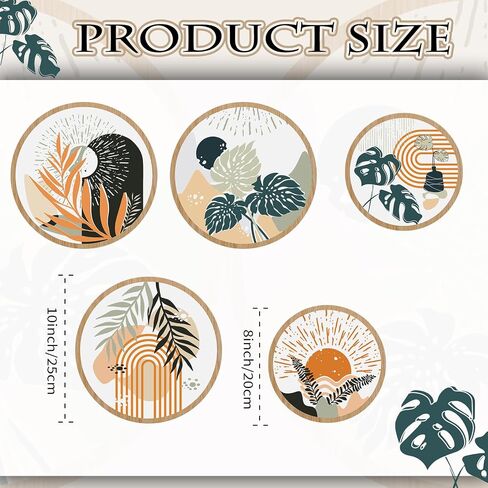 Moolashiny 5 PSC Wooden Boho Wall Art Decor, 10'' and 8'' Bohemian Living Room Wall Decor Farmhouse Geometric Hanging Decor Minimalist Modern Home Decor for Living Room, Bedroom, Bathroom, Kitchen in Saudi Arabia