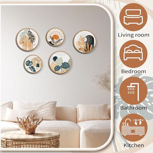 Moolashiny 5 PSC Wooden Boho Wall Art Decor, 10'' and 8'' Bohemian Living Room Wall Decor Farmhouse Geometric Hanging Decor Minimalist Modern Home Decor for Living Room, Bedroom, Bathroom, Kitchen in Saudi Arabia