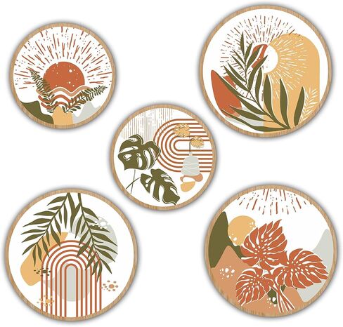 Moolashiny 5 PSC Wooden Boho Wall Art Decor, 10'' and 8'' Bohemian Living Room Wall Decor Farmhouse Geometric Hanging Decor Minimalist Modern Home Decor for Living Room, Bedroom, Bathroom, Kitchen in Saudi Arabia