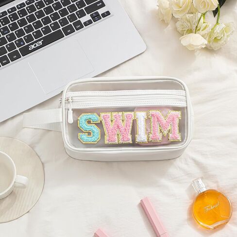 Clear Chenille Letter Makeup Bag，Transparent Waterproof Cosmetic Bag, Sunscreen Accessories Storage Organization in Saudi Arabia