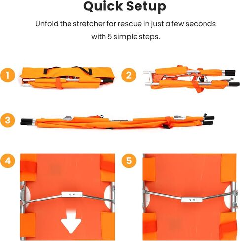 2-Pack Folding Medical Emergency Stretcher, Aluminum Alloy Portable Ambulance Stretcher with Heavy Duty Handles, Straps, and Carrying Case for Secure Patient Transport-Orange in Kuwait