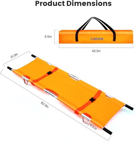 2-Pack Folding Medical Emergency Stretcher, Aluminum Alloy Portable Ambulance Stretcher with Heavy Duty Handles, Straps, and Carrying Case for Secure Patient Transport-Orange in Kuwait