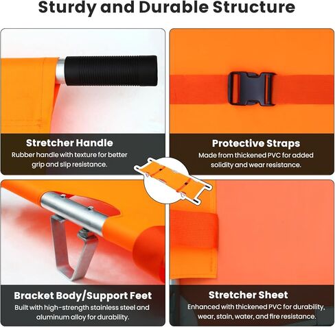 2 Pcs Folding Medical Emergency Stretcher, Portable Aluminum Alloy Ambulance Stretcher with Heavy-Duty Handles, Straps, and Carrying Case for Secure Patient Transport - Orange in Kuwait