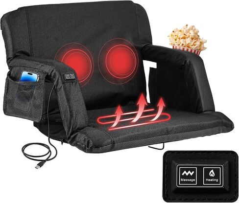 Heated Massage Stadium Seats, 25 Inch Folding Bleacher Chair 3 Levels of Heat & 6 Massage, 6 Reclining Positions for Indoor Stadiums, Baseball Stadiums in Saudi Arabia