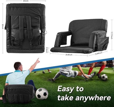 Heated Massage Stadium Seats, 25 Inch Folding Bleacher Chair 3 Levels of Heat & 6 Massage, 6 Reclining Positions for Indoor Stadiums, Baseball Stadiums in Saudi Arabia