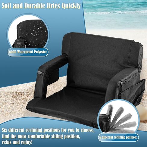 Heated Massage Stadium Seats, 25 Inch Folding Bleacher Chair 3 Levels of Heat & 6 Massage, 6 Reclining Positions for Indoor Stadiums, Baseball Stadiums in Saudi Arabia
