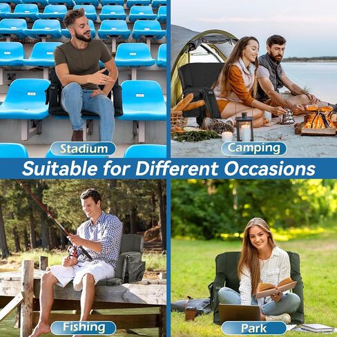 Heated Massage Stadium Seats, 25 Inch Folding Bleacher Chair 3 Levels of Heat & 6 Massage, 6 Reclining Positions for Indoor Stadiums, Baseball Stadiums in Saudi Arabia