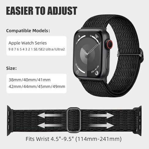 Hamile Braided Solo Loop Compatible with Apple Watch Bands 40mm 41mm 38mm 42mm 44mm 45mm 49mm for Women Men, Stretchy Soft Nylon Adjustable Sport Strap for iWatch Bands Series 9 8 7 6 5 4 3 SE Ultra 2 in Saudi Arabia