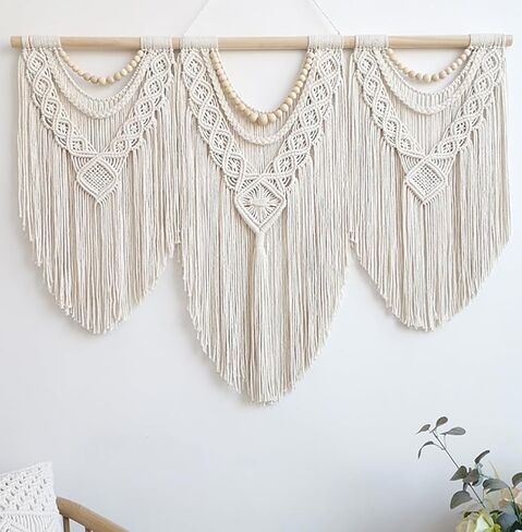Achart Large Macrame Wall Hanging - Boho Tapestry Macrame Wall Decor Art- Chic Bohemian Handmade Woven Tapestry Home Decoration for Bedroom Living Room Wedding Party (Wood Bead) in Saudi Arabia