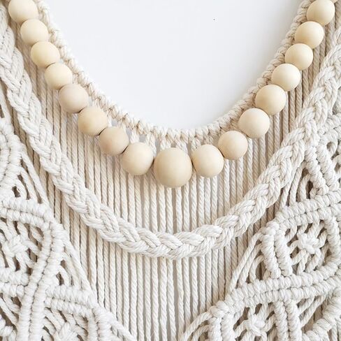 Achart Large Macrame Wall Hanging - Boho Tapestry Macrame Wall Decor Art- Chic Bohemian Handmade Woven Tapestry Home Decoration for Bedroom Living Room Wedding Party (Wood Bead) in Saudi Arabia