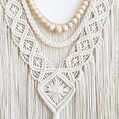 Achart Large Macrame Wall Hanging - Boho Tapestry Macrame Wall Decor Art- Chic Bohemian Handmade Woven Tapestry Home Decoration for Bedroom Living Room Wedding Party (Wood Bead) in Saudi Arabia