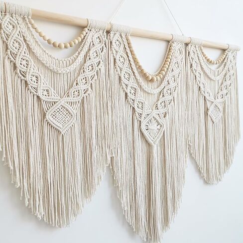 Achart Large Macrame Wall Hanging - Boho Tapestry Macrame Wall Decor Art- Chic Bohemian Handmade Woven Tapestry Home Decoration for Bedroom Living Room Wedding Party (Wood Bead) in Saudi Arabia