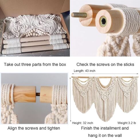 Achart Large Macrame Wall Hanging - Boho Tapestry Macrame Wall Decor Art- Chic Bohemian Handmade Woven Tapestry Home Decoration for Bedroom Living Room Wedding Party (Wood Bead) in Saudi Arabia
