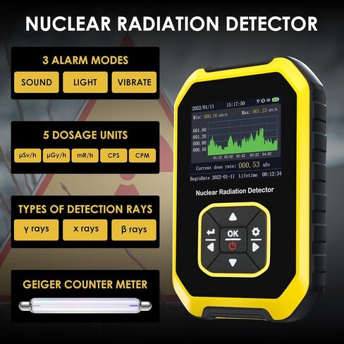 Nuclear Radiation Detector Portable Geiger Counter Handheld GM Radiation Dosimeter with LCD Display and 5 Alarm Types Dosimeter for Sensitive Beta, Gamma, and X-ray Radiation Monitoring in Saudi Arabia