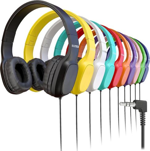 Wired On-Ear Leather Headphones with 3.5mm Connector, Oval Metal Housing, Bulk Wholesale, 5 Pack, Assorted Colors in Saudi Arabia