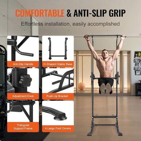 VEVOR Power Tower Dip Station - 10-Level Height Adjustable Pull-Up Bar, Multi-Function Home Gym, Strength Training Equipment with 7-Level Adjustable Backrest, PU Elbow Pads, 440 lbs Capacity in Saudi Arabia