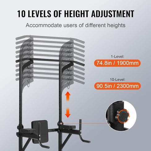VEVOR Power Tower Dip Station - 10-Level Height Adjustable Pull-Up Bar, Multi-Function Home Gym, Strength Training Equipment with 7-Level Adjustable Backrest, PU Elbow Pads, 440 lbs Capacity in Saudi Arabia