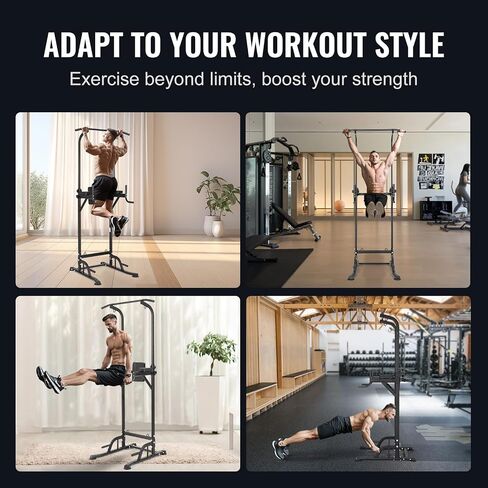 VEVOR Power Tower Dip Station - 10-Level Height Adjustable Pull-Up Bar, Multi-Function Home Gym, Strength Training Equipment with 7-Level Adjustable Backrest, PU Elbow Pads, 440 lbs Capacity in Saudi Arabia