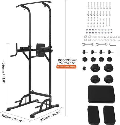 VEVOR Power Tower Dip Station - 10-Level Height Adjustable Pull-Up Bar, Multi-Function Home Gym, Strength Training Equipment with 7-Level Adjustable Backrest, PU Elbow Pads, 440 lbs Capacity in Saudi Arabia