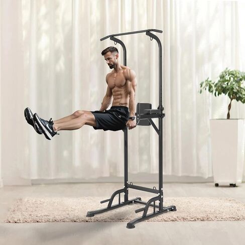 VEVOR Power Tower Dip Station - 10-Level Height Adjustable Pull-Up Bar, Multi-Function Home Gym, Strength Training Equipment with 7-Level Adjustable Backrest, PU Elbow Pads, 440 lbs Capacity in Saudi Arabia