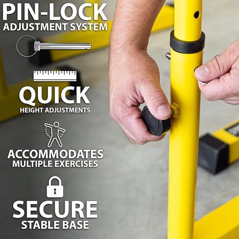 سينرجي ديب بار. محطة تراجع قابلة للتعديل من 30 بوصة إلى 39 بوصة للانخفاضات والسحب المقلوب. السعة القصوى 400 رطل. حامل تراجع محمول لتمرين الجسم بالكامل. متوفر باللون الأصفر والأسود. in Kuwait