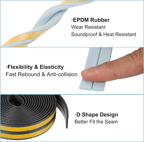 PATIKIL Total 39Ft Weather Stripping Door Seal, 2 Rolls EPDM Foam Rubber Self Adhesive Rectangle Soundproof Weather Stripping for Collision Avoidance, White, 19.7Ft/Roll, 9.8Ft/Strip in Saudi Arabia