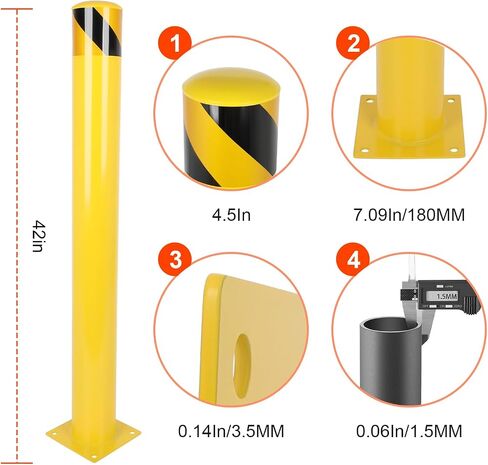 Safety Bollards Post, 42 Inch Height Bollards Post 4.5 Inch Diameter Steel Post, Yellow Powder Coat Pipe Steel Safety Barrier for Parking Lot, 2 Packs in Saudi Arabia