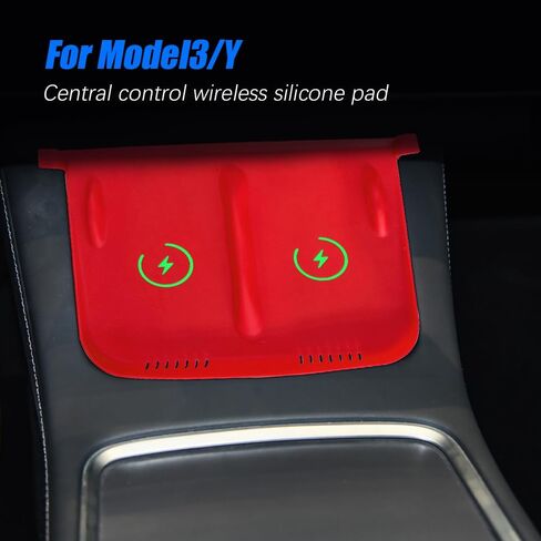 Center Console Wireless Charger Anti-Slip Silicone Mat, Waterproof Phone Pad for Wireless Charging, Car Interior Accessories Universal for Model 3 Model Y 2021-2024 (Luminous, Black) in Kuwait