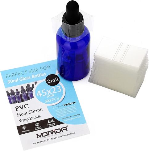 MORIDA 300 pcs 45x23 mm Shrink Bands Clear Perforated Heat Shrink Wrap Sealer for 1oz Glass Bottle Cap Fits 3/4" to 1" Diameter in Saudi Arabia