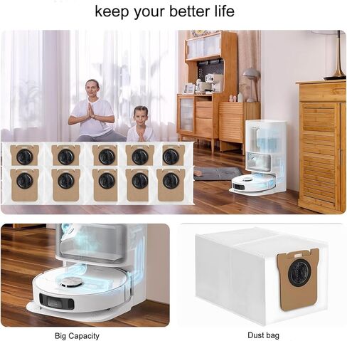 10 أكياس مكنسة كهربائية سعة 3 لتر متوافقة مع المكانس الكهربائية الروبوتية Dreametech L10s Ultra/L10 Ultra/L20 Ultra وDreame S10 Pro، تناسب ملحقات Dreame l10s Ultra in Kuwait