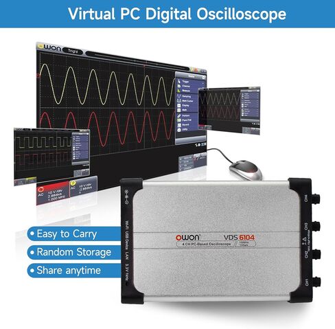 OWON VDS6104 USB PC Virtual Oscilloscope 4 Channel 100 MHz 1Gsa/s 8bits ADC Portable Type-C Digital USB Oscilloscopes PC oscilloscope,Standard SCPI protocol supported, LabVIEW supported. in Saudi Arabia