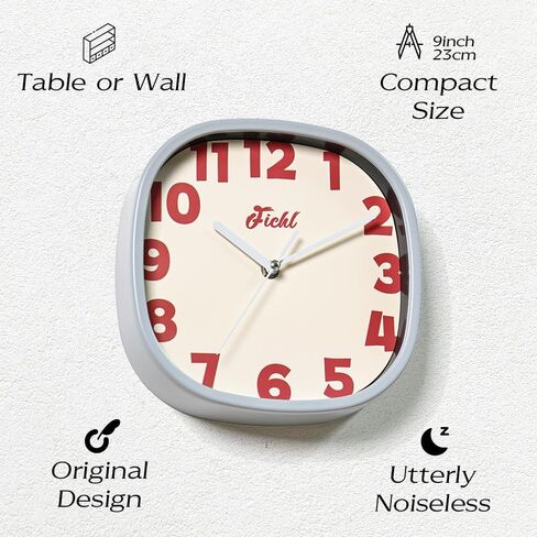 Cubesugar 9-Inch Table&Wall Clock, Pastel Elegance with Cream & Strawberry Red. Innovative Off-The-Edge Numbers, Silent Sweeping Movement, Sturdy Plastic Frame & Glass Panel(Luminous White) in Saudi Arabia
